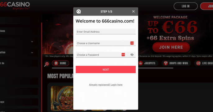 Registration at 666casino